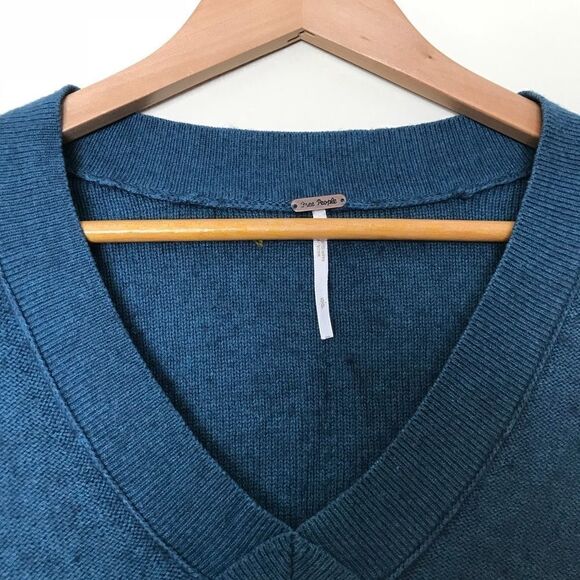 Free people S blue cotton v Neck sweater pockets - Picture 4 of 7
